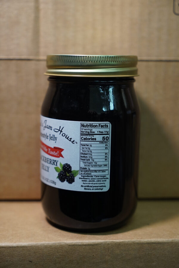 16oz Jar of Blackberry Jelly side view